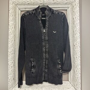 Guess full zip Y2K acid wash 100% cotton sweater. Size L